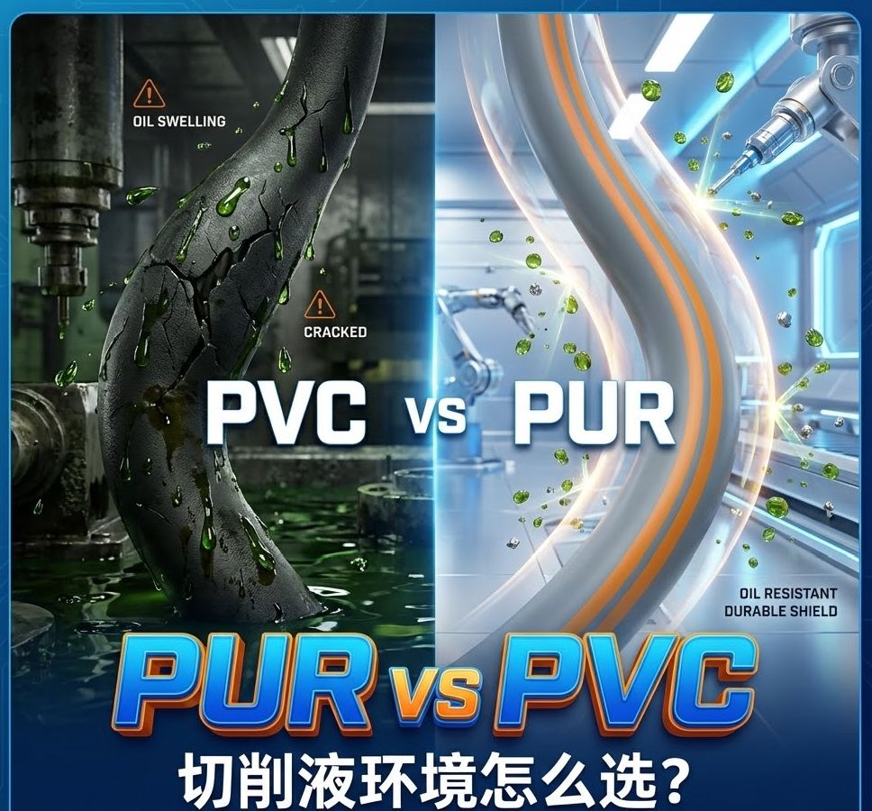 PUR vs PVC：机床切削液环境下，你的拖链电缆选对护套了吗？
